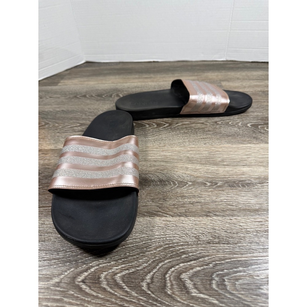 Adidas Adilette Comfort Rose Gold Glitter Slides Sandals Womens 11 Soft Girl